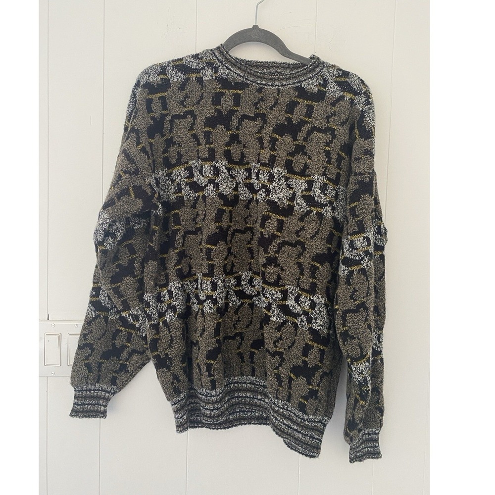 VTG 80's 90's Adam Sloane Sweater Black White And Gray Long Sleeve Size L